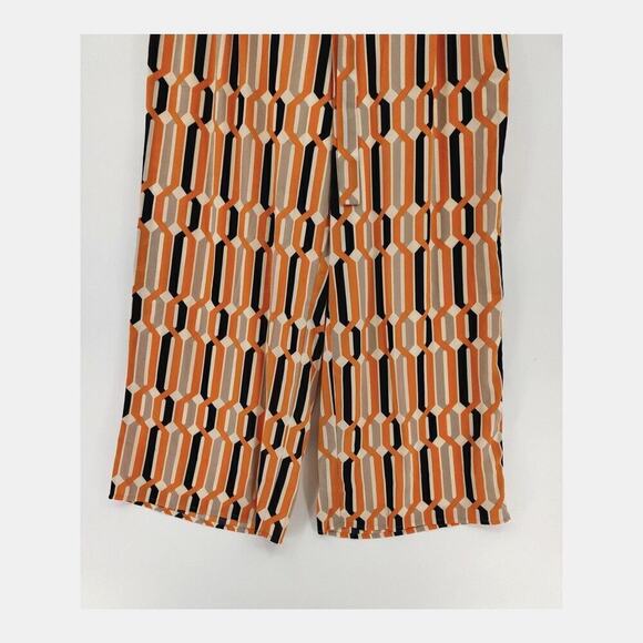 Womens Wide Leg Pants Petite Large Orange Satin Geo-Print Mod Funky Groovy - Picture 6 of 16
